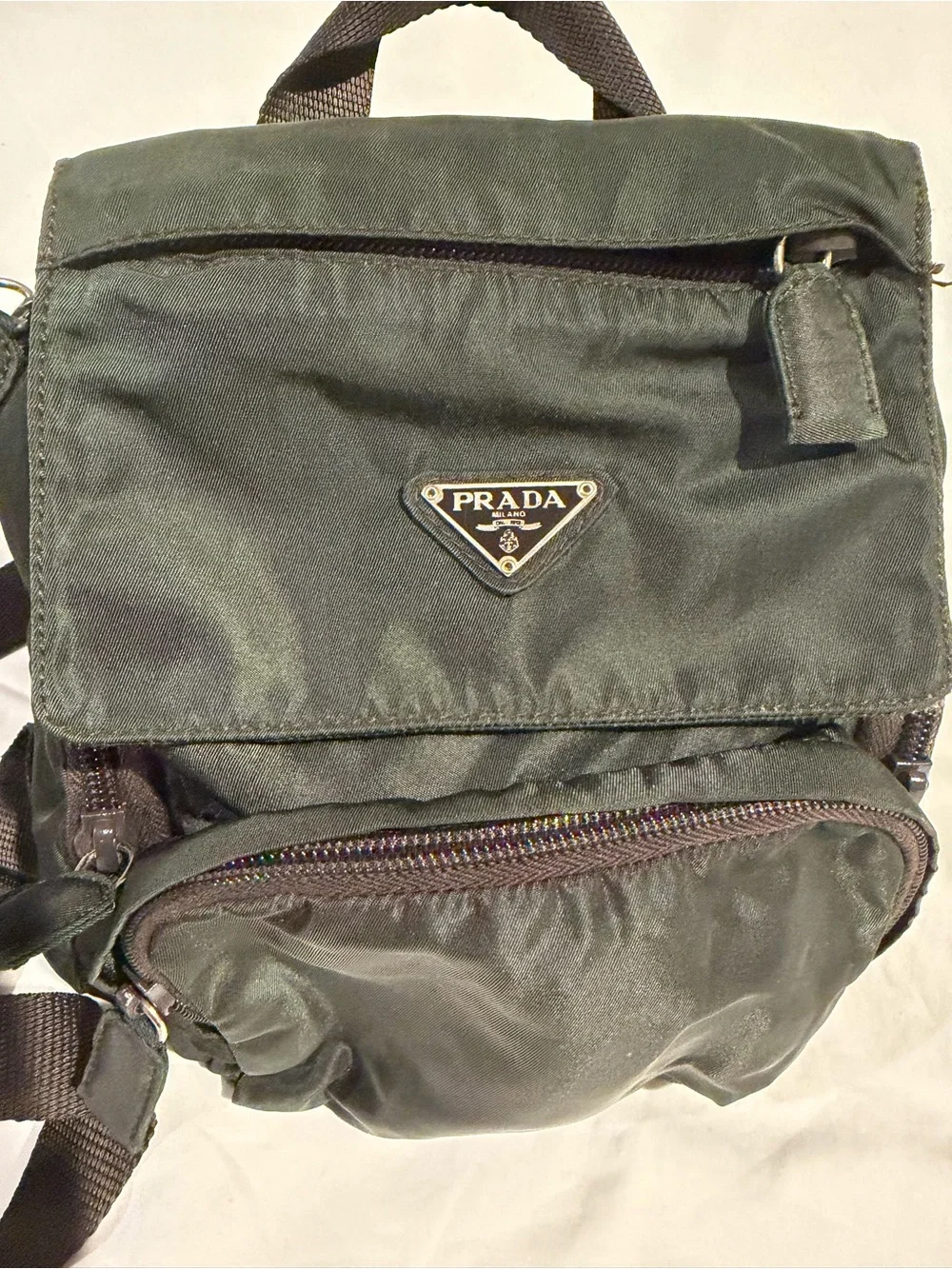 Prada Dark Green Nylon Mini Backpack Crossbody